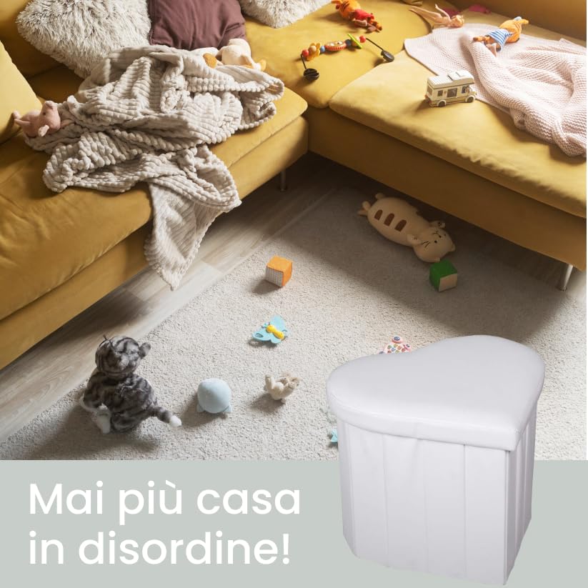 Pouf Contenitore a Cuore in Ecopelle Elegante 45x41x37 cm - Comodo, Salvaspazio e Facile da Pulire
