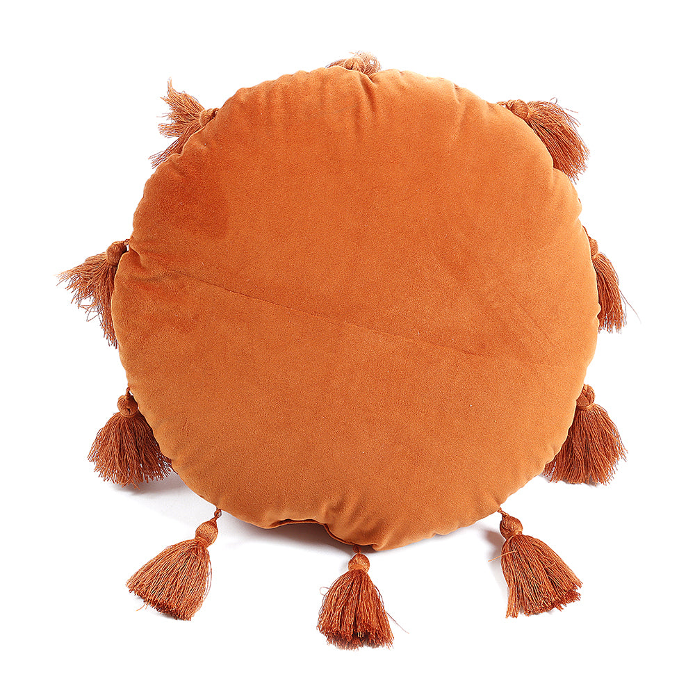 Cuscino Rotondo in Velluto con Frange