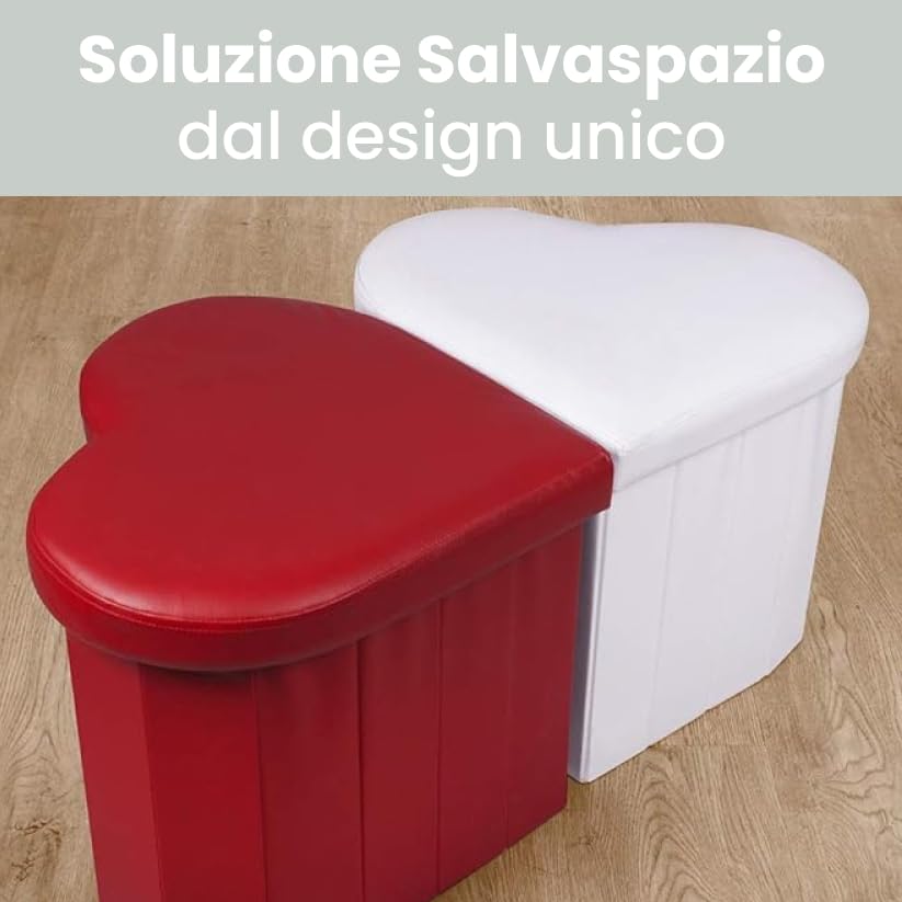 Pouf Contenitore a Cuore in Ecopelle Elegante 45x41x37 cm - Comodo, Salvaspazio e Facile da Pulire