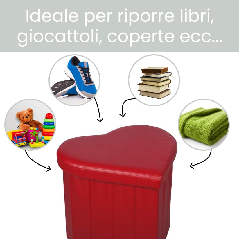 Pouf Contenitore a Cuore in Ecopelle Elegante 45x41x37 cm - Comodo, Salvaspazio e Facile da Pulire