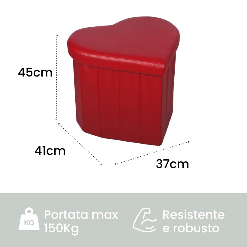 Pouf Contenitore a Cuore in Ecopelle Elegante 45x41x37 cm - Comodo, Salvaspazio e Facile da Pulire