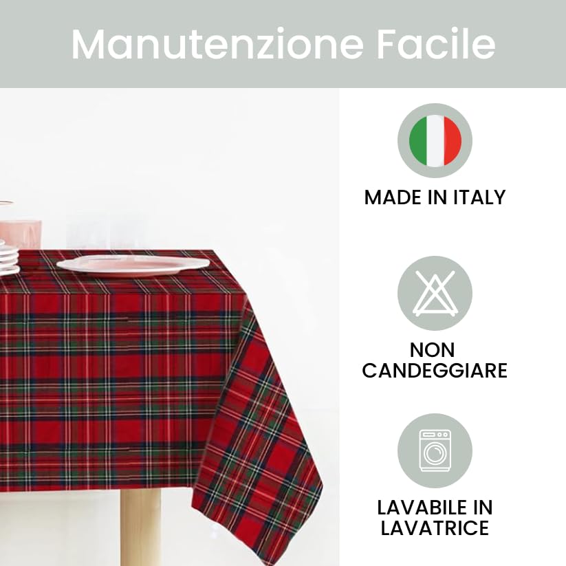 Tovaglia Natalizia Tartan Elegante, Tessuto Tinto in Filo con lavorazioni in Lurex