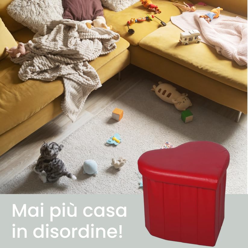 Pouf Contenitore a Cuore in Ecopelle Elegante 45x41x37 cm - Comodo, Salvaspazio e Facile da Pulire