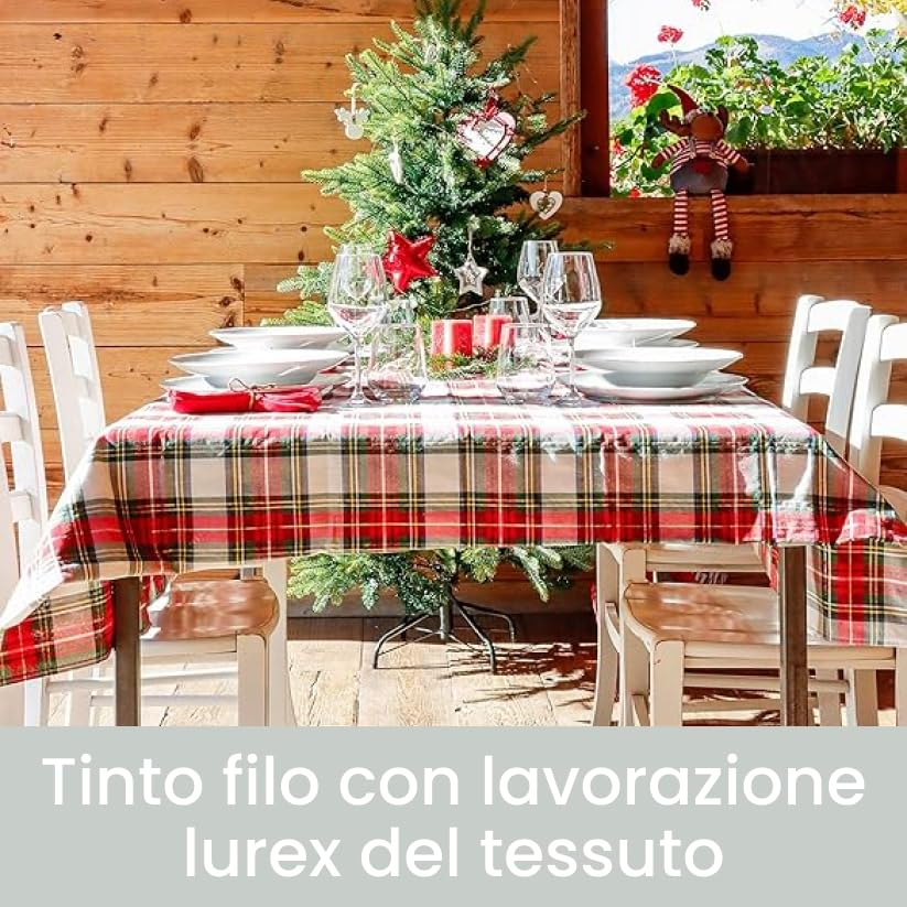 Tovaglia Natalizia Tartan Elegante, Tessuto Tinto in Filo con lavorazioni in Lurex