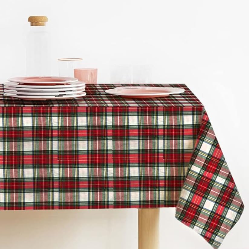 Tovaglia Natalizia Tartan Elegante, Tessuto Tinto in Filo con lavorazioni in Lurex