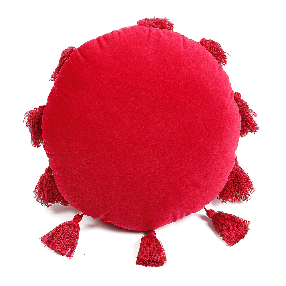 Cuscino Rotondo in Velluto con Frange