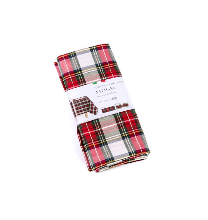Tovaglia Natalizia Tartan Elegante, Tessuto Tinto in Filo con lavorazioni in Lurex