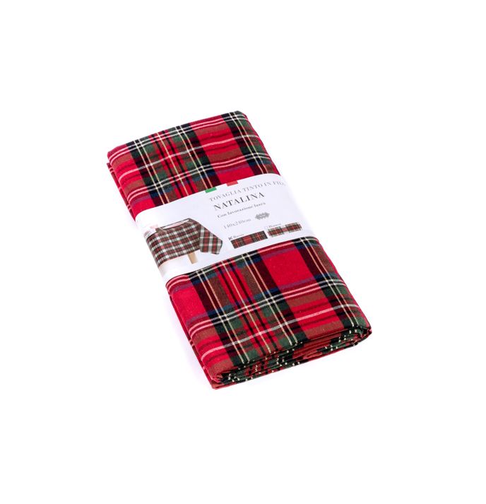 Tovaglia Natalizia Tartan Elegante, Tessuto Tinto in Filo con lavorazioni in Lurex